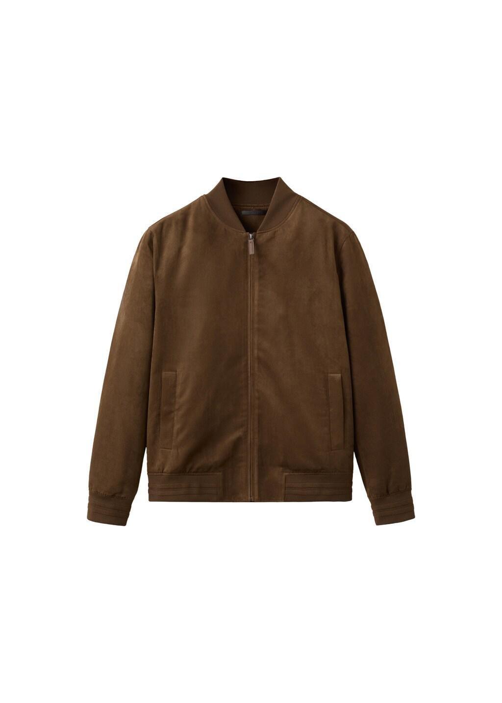 Brown Suede-Effect Bomber Jacket, Dark Brown, large image number 6