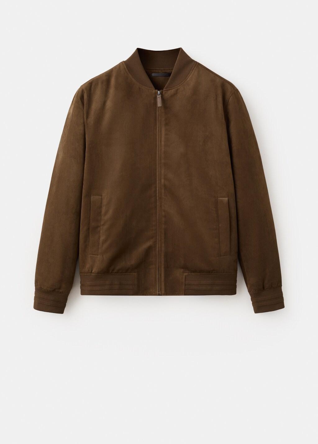 Brown Suede-Effect Bomber Jacket, Dark Brown, large image number 7