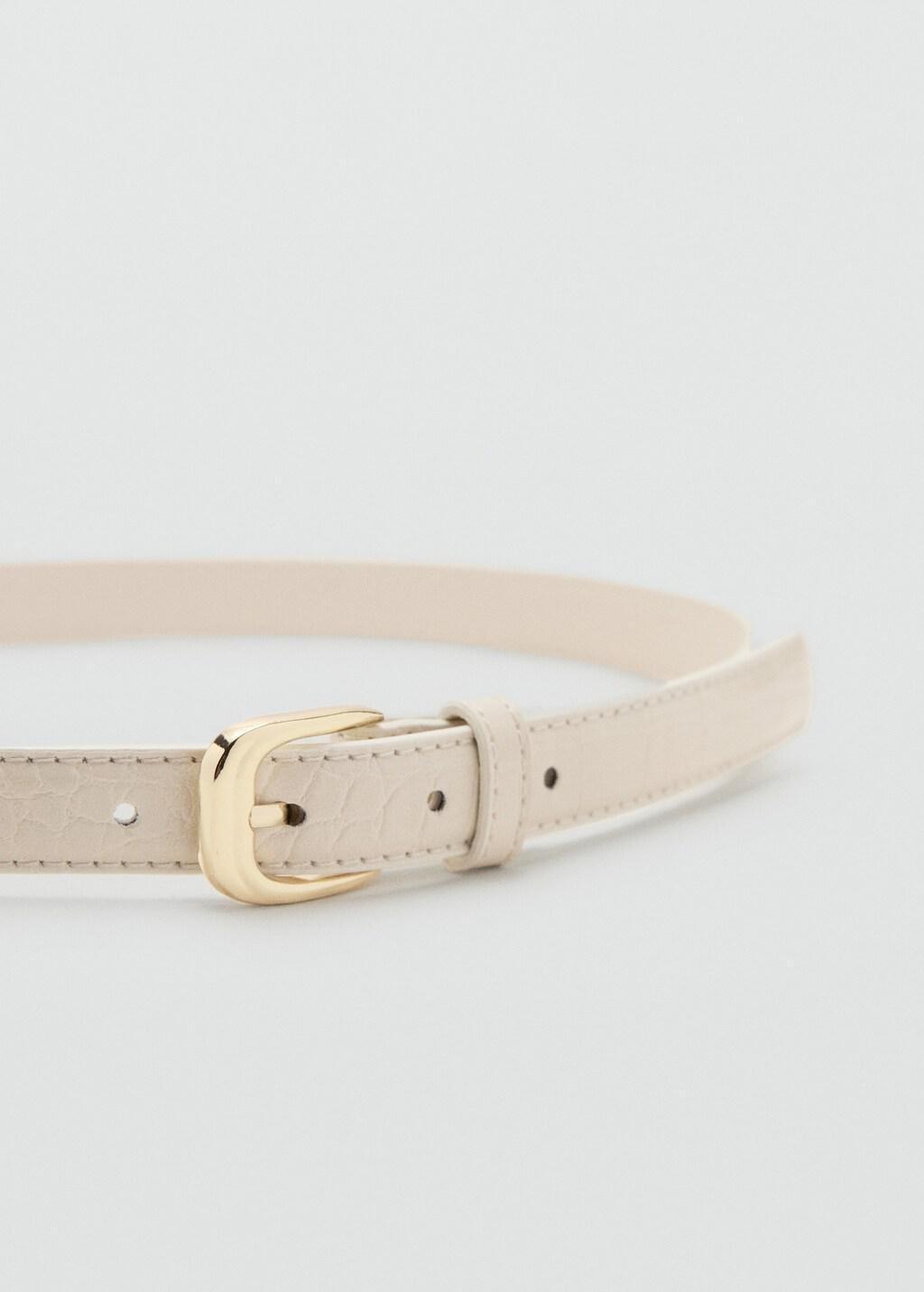 Beige Thin Faux Crocodile Leather Belt, 0201_05, large image number 0