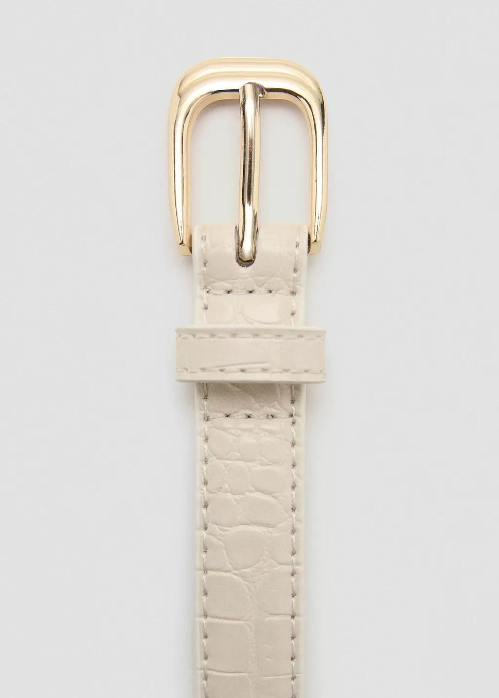 Beige Thin Faux Crocodile Leather Belt, 0201_05, medium