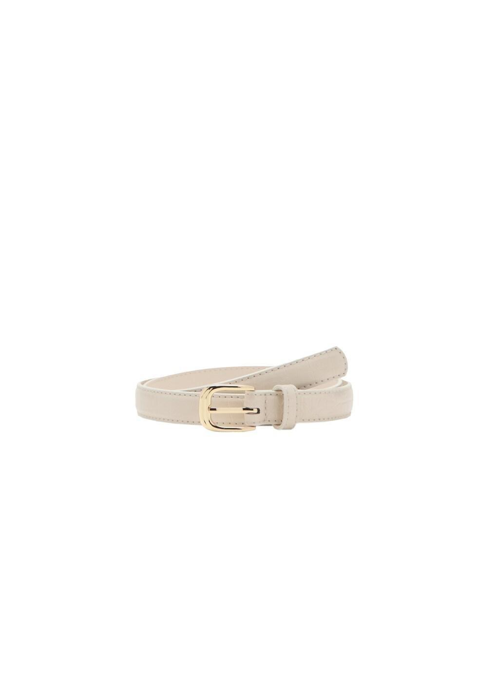Beige Thin Faux Crocodile Leather Belt, 0201_05, large image number 2