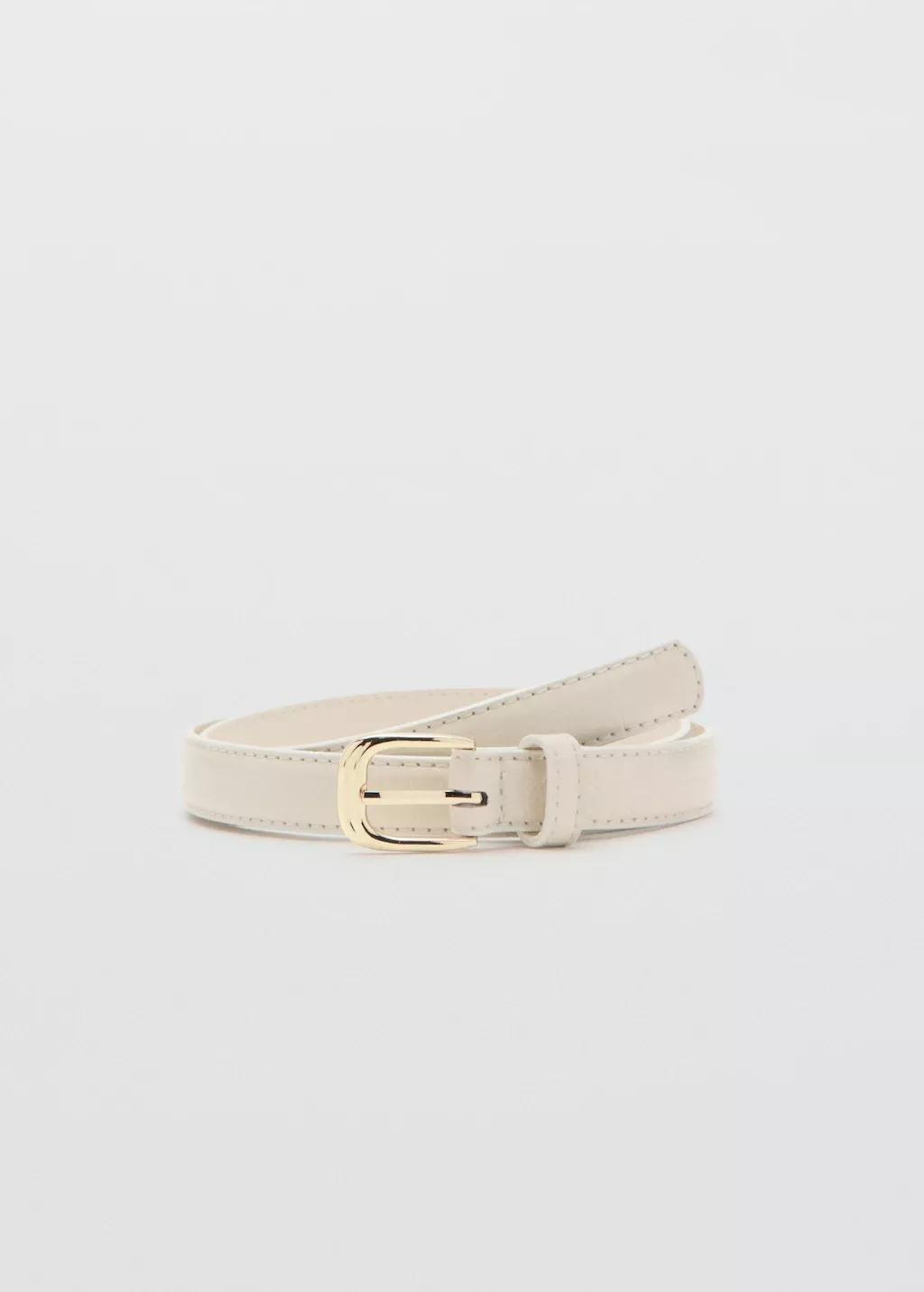 Beige Thin Faux Crocodile Leather Belt, 0201_05, large image number 3