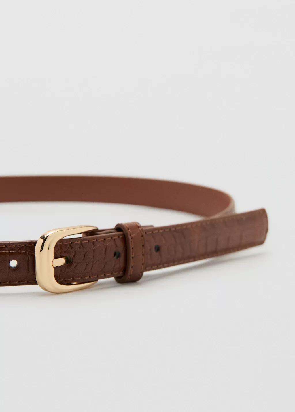 Brown Thin Faux Crocodile Leather Belt, 0201_30, medium