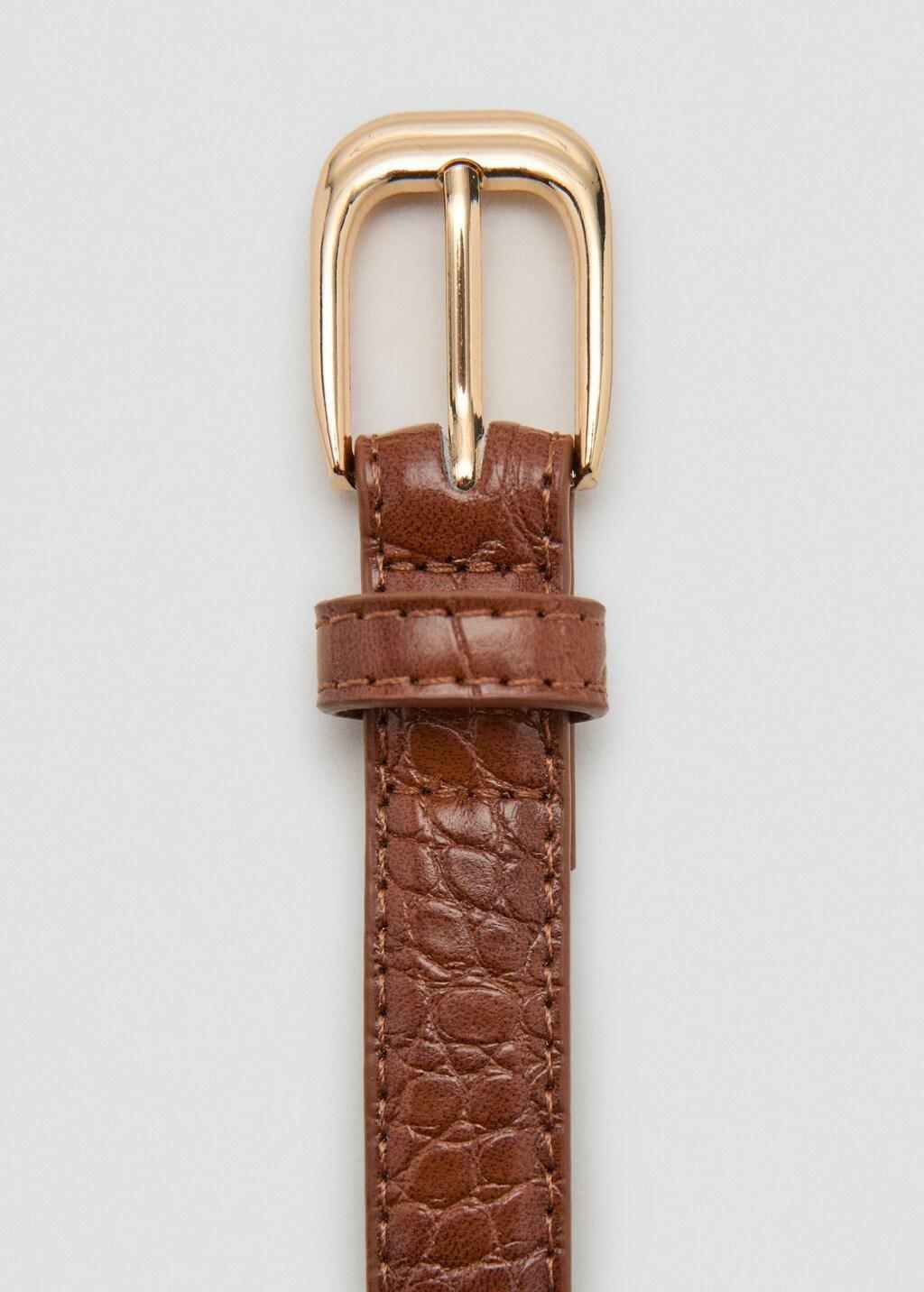 Brown Thin Faux Crocodile Leather Belt, 0201_30, large image number 1