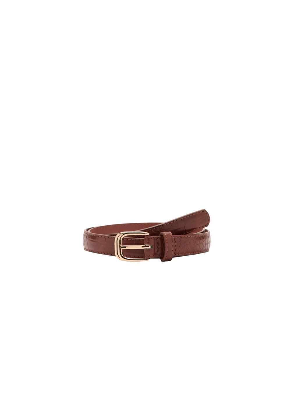 Brown Thin Faux Crocodile Leather Belt, 0201_30, large image number 2