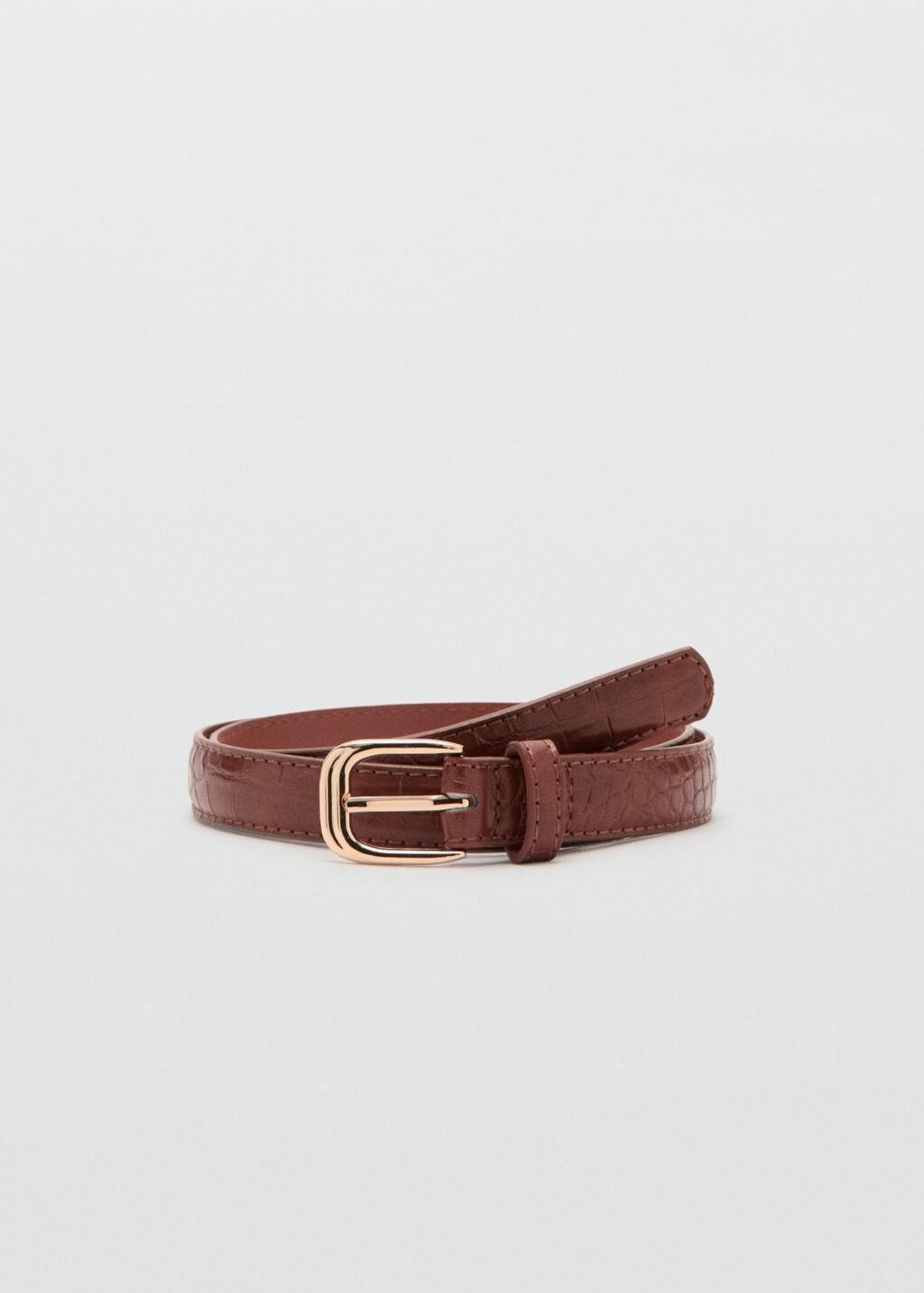 Brown Thin Faux Crocodile Leather Belt, 0201_30, large image number 3