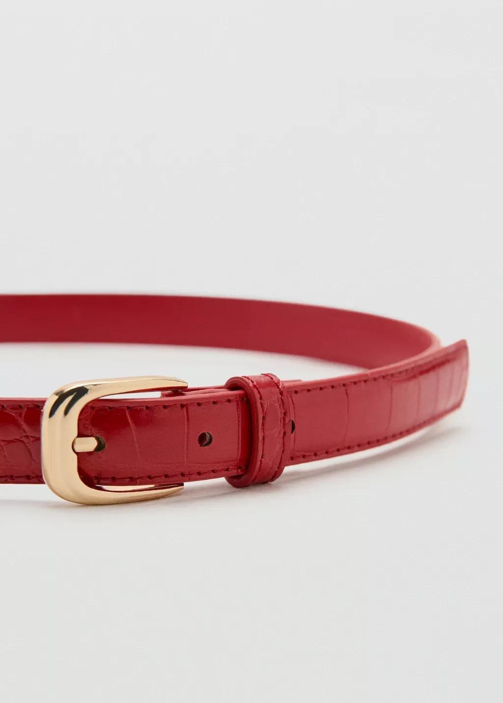 Red Thin Faux Crocodile Leather Belt, 0201_70, medium