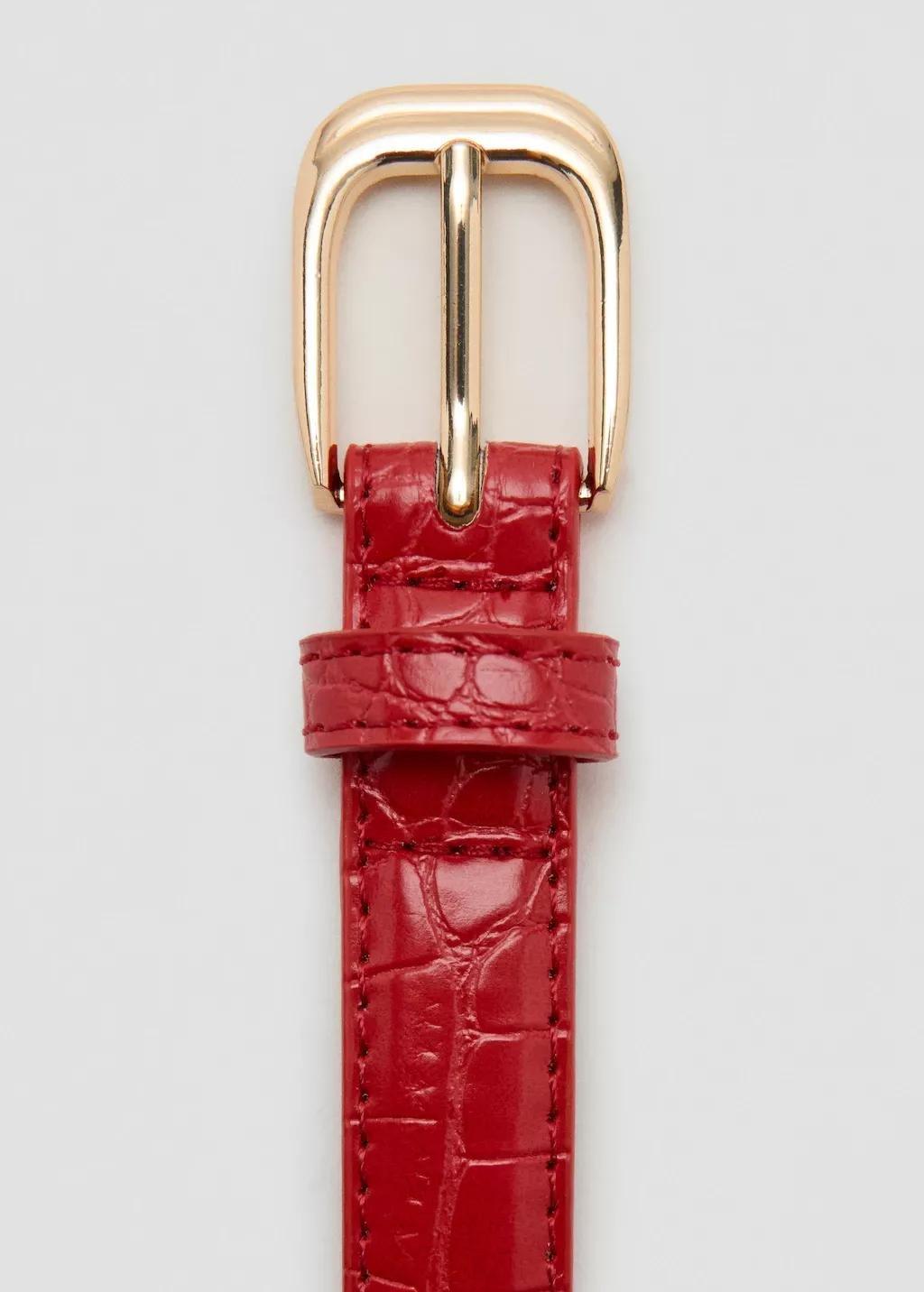 Red Thin Faux Crocodile Leather Belt, 0201_70, large image number 1