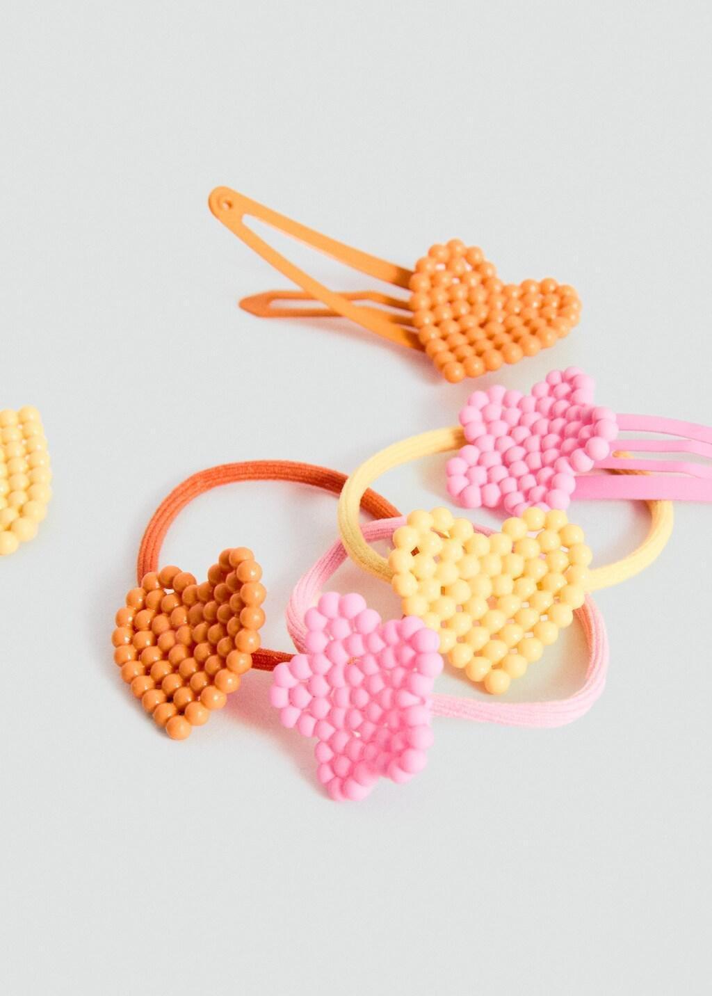 Pink Rubber Bands And Clips, Set Of 6, Kids Girls, Pink, medium
