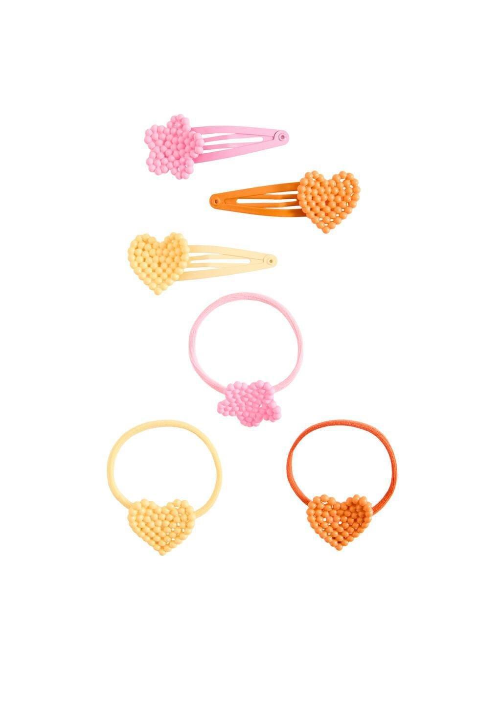 Pink Rubber Bands And Clips, Set Of 6, Kids Girls, Pink, medium