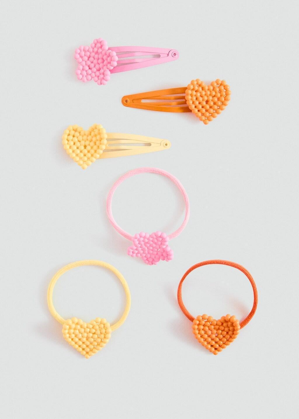 Pink Rubber Bands And Clips, Set Of 6, Kids Girls, Pink, large image number 3