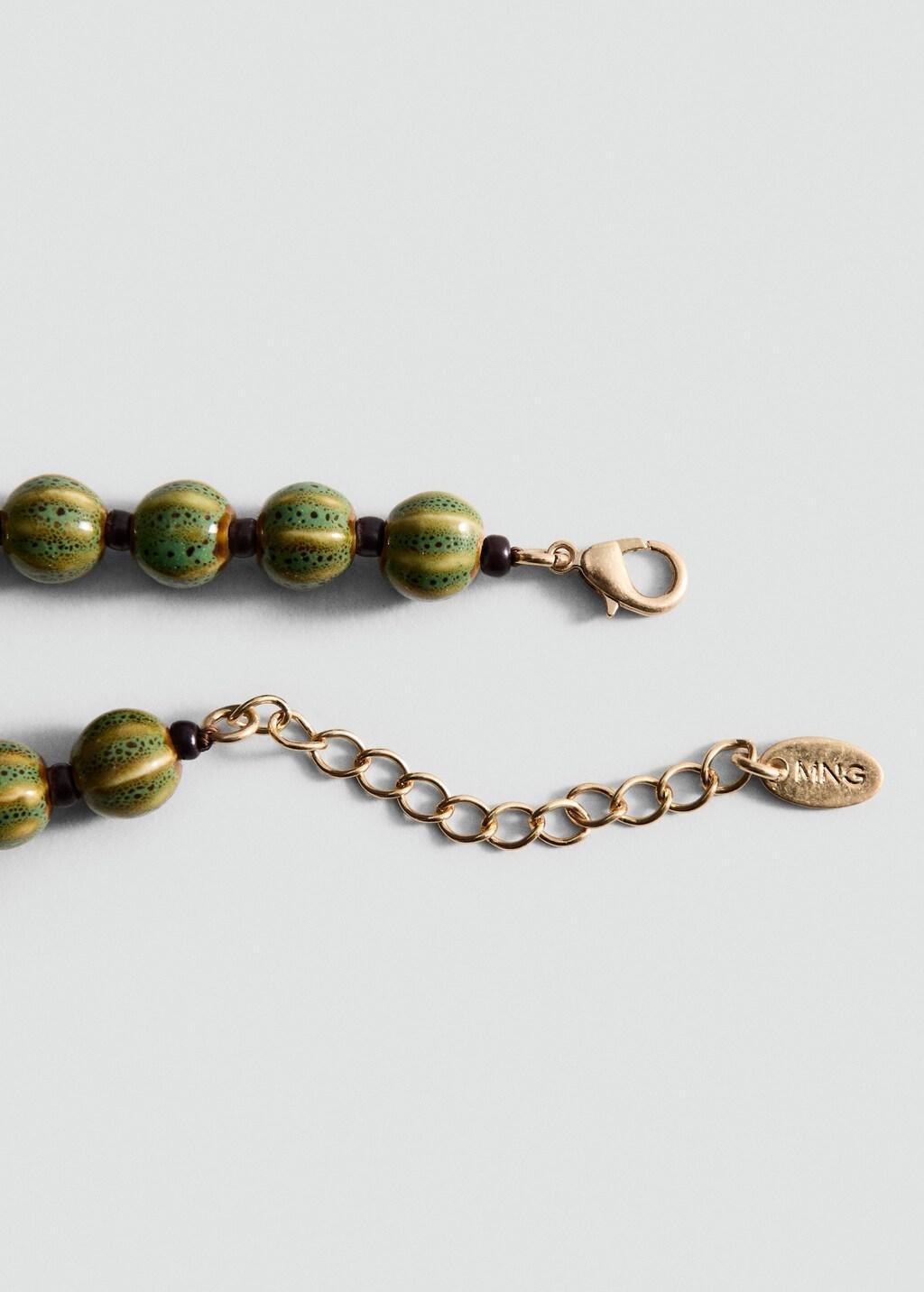 Gold Beaded Necklace With Ceramic Shell Appliqu&eacute;, Gold, medium