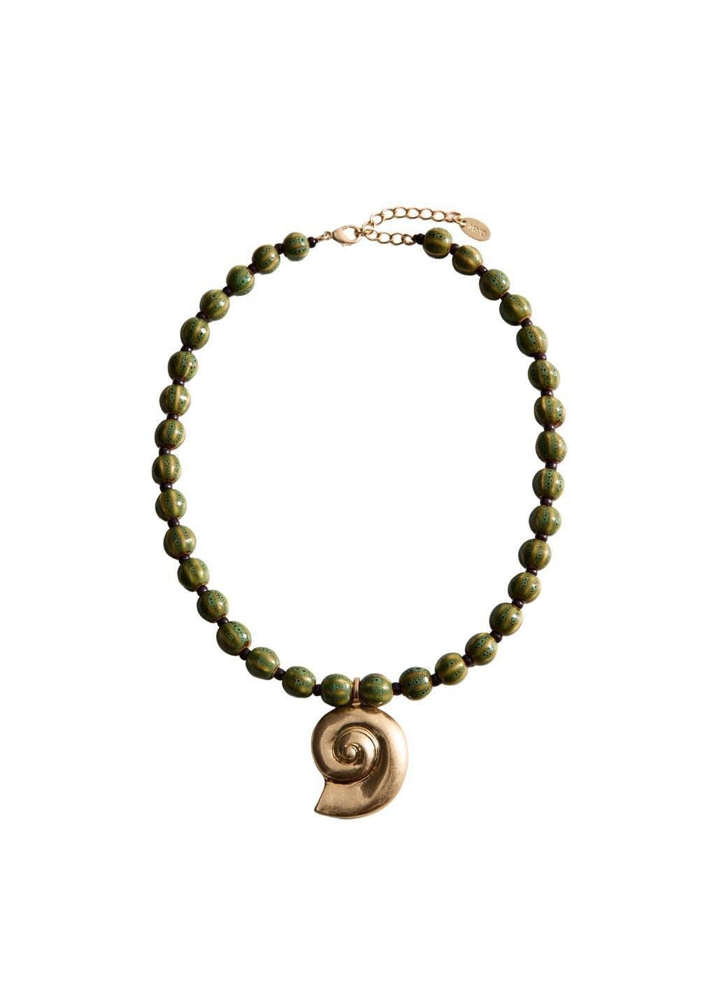 Gold Beaded Necklace With Ceramic Shell Appliqu&eacute;, Gold, large image number 2