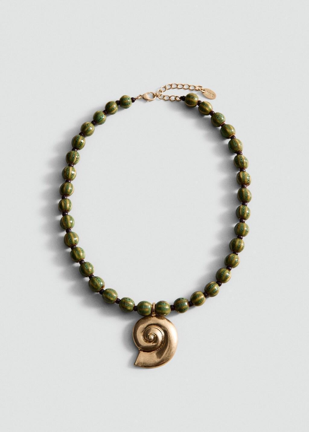 Gold Beaded Necklace With Ceramic Shell Appliqu&eacute;, Gold, large image number 3
