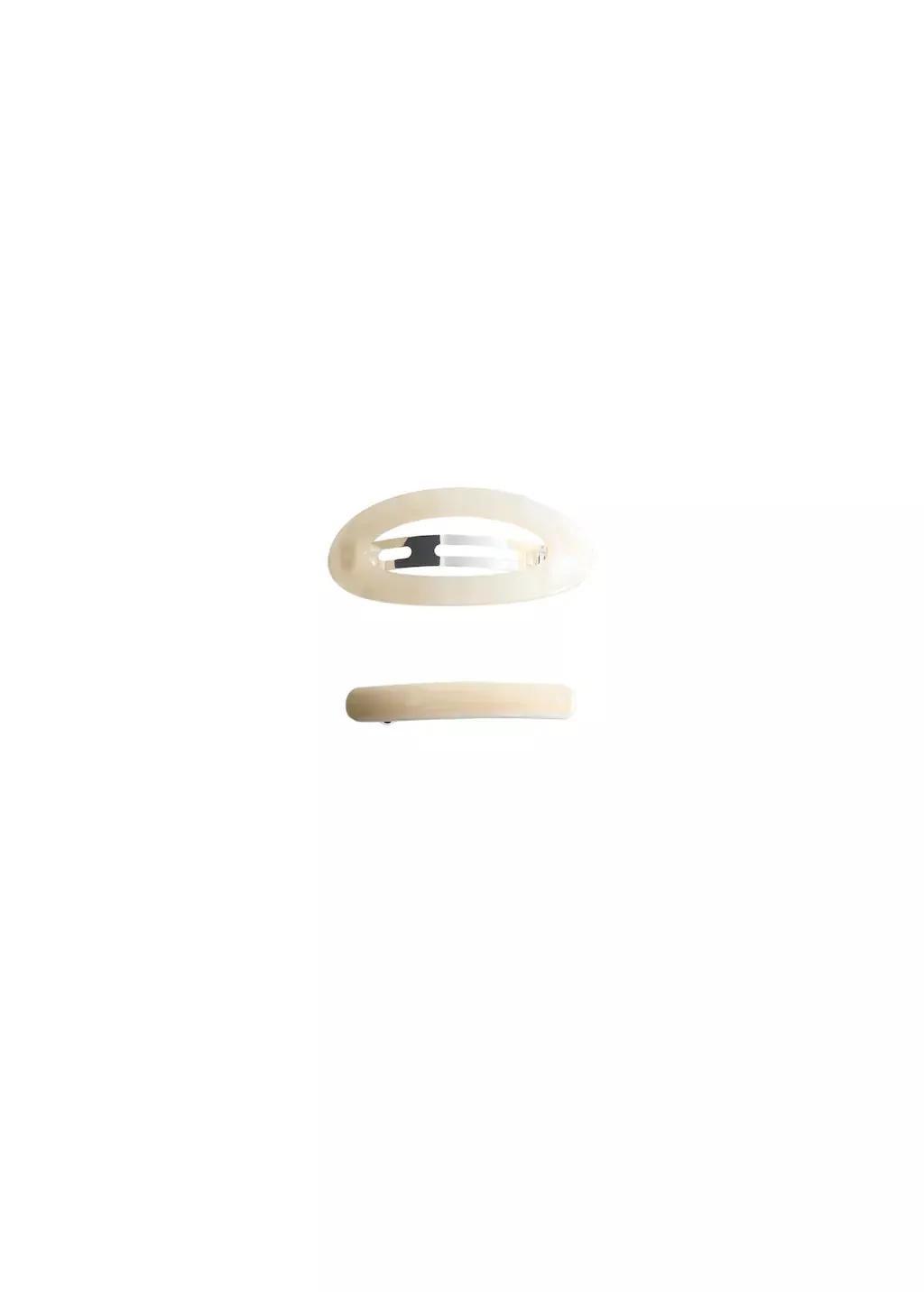 Beige Set Of 2 Pearlescent Effect Hair Clips, Light Beige, large image number 2