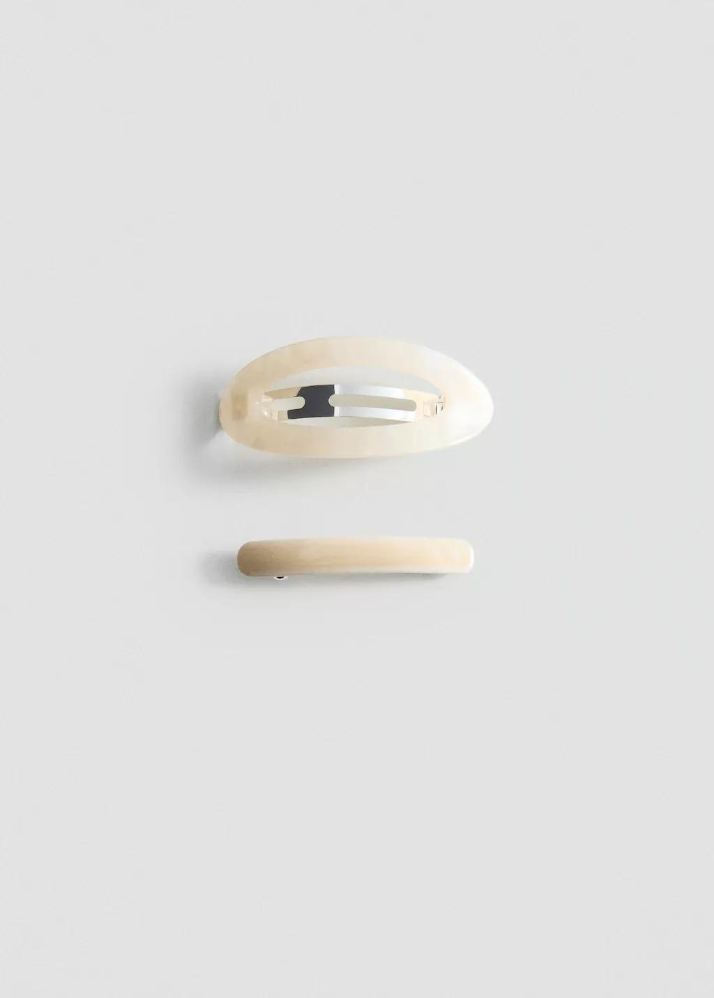 Beige Set Of 2 Pearlescent Effect Hair Clips, Light Beige, large image number 3