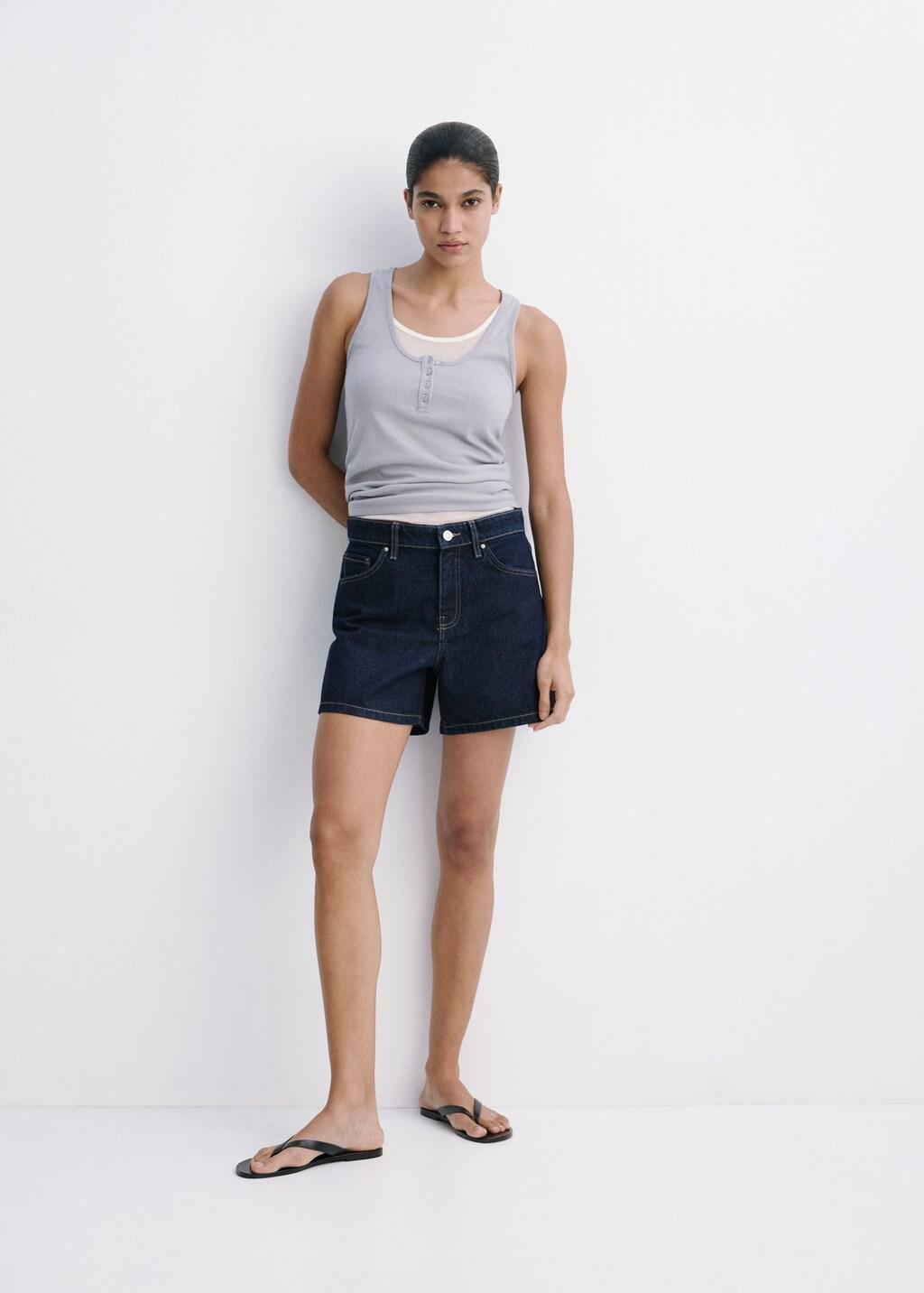Blue Straight-Fit Denim Shorts, Open Blue, large image number 0
