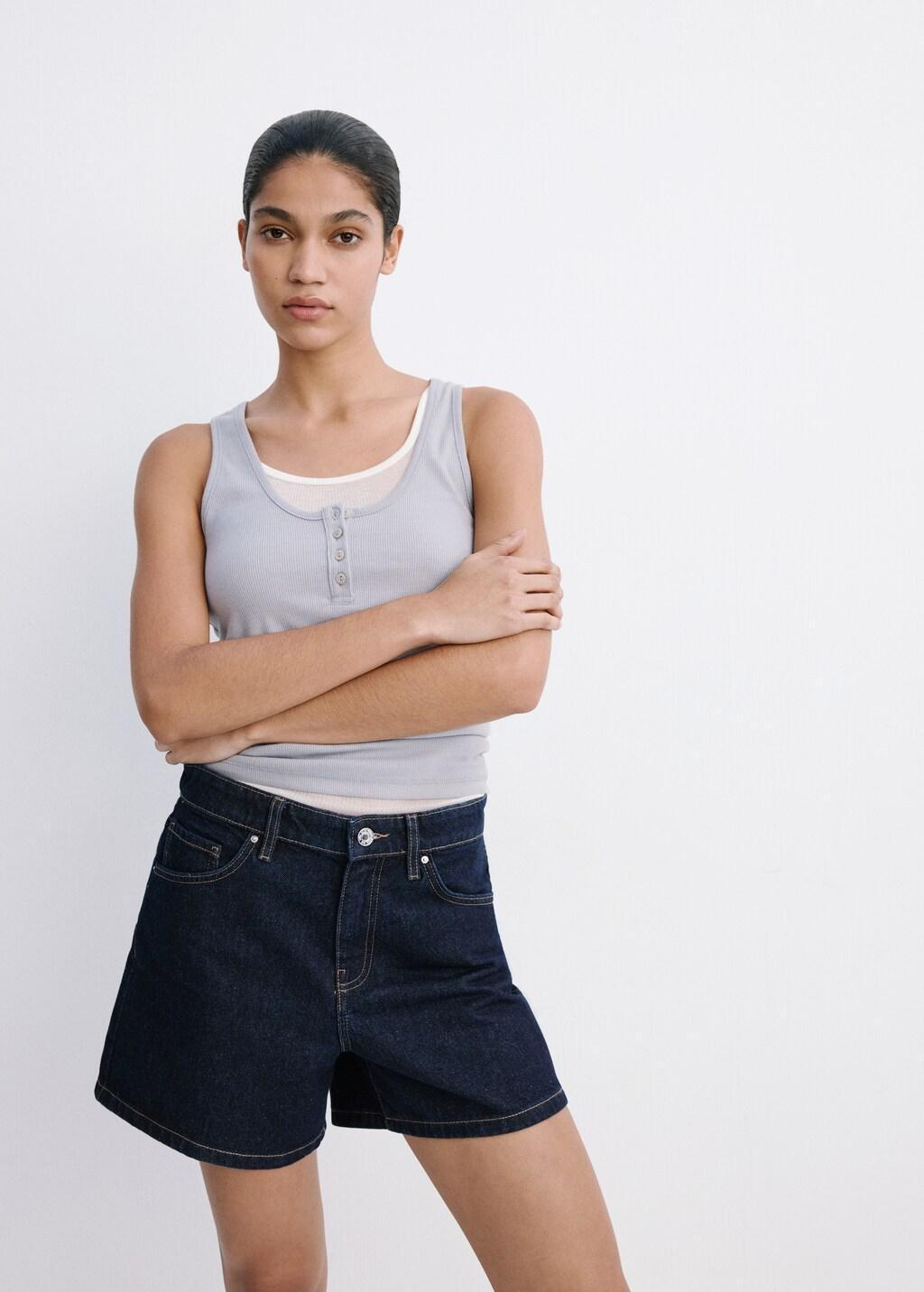 Blue Straight-Fit Denim Shorts, Open Blue, large image number 3