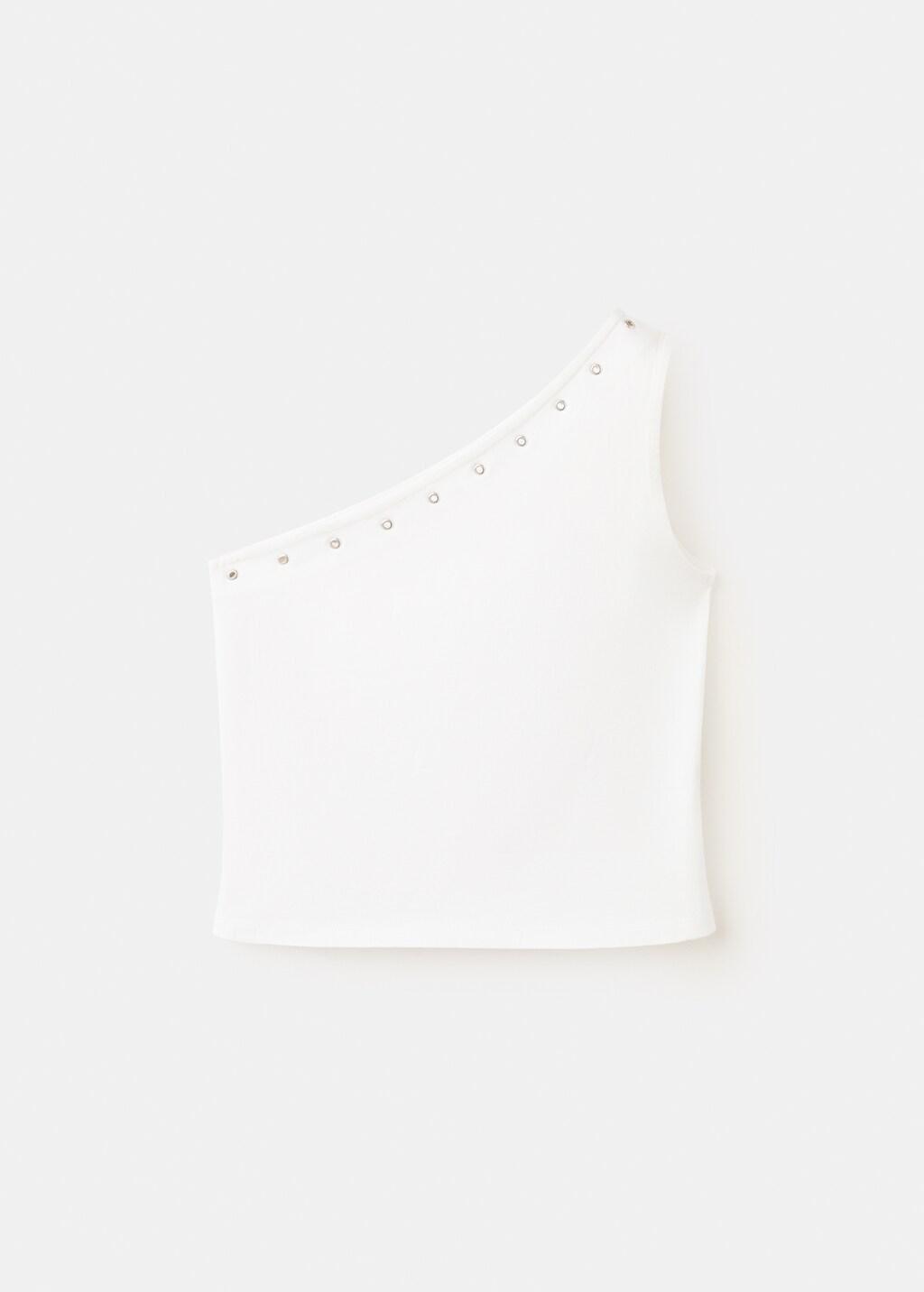 White Asymmetric Eyelets Top, Kids Girls, Natural White, large image number 1