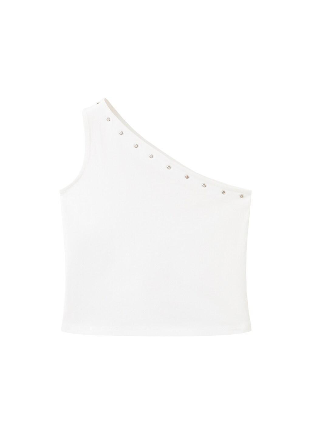 White Asymmetric Eyelets Top, Kids Girls, Natural White, large image number 5