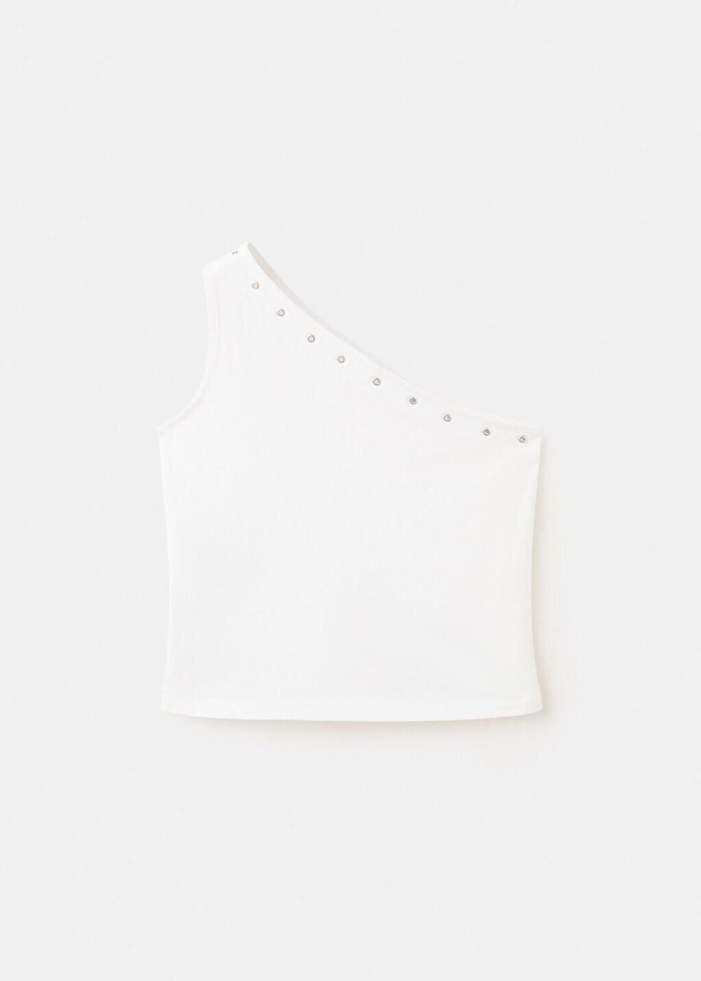 White Asymmetric Eyelets Top, Kids Girls, Natural White, large image number 6
