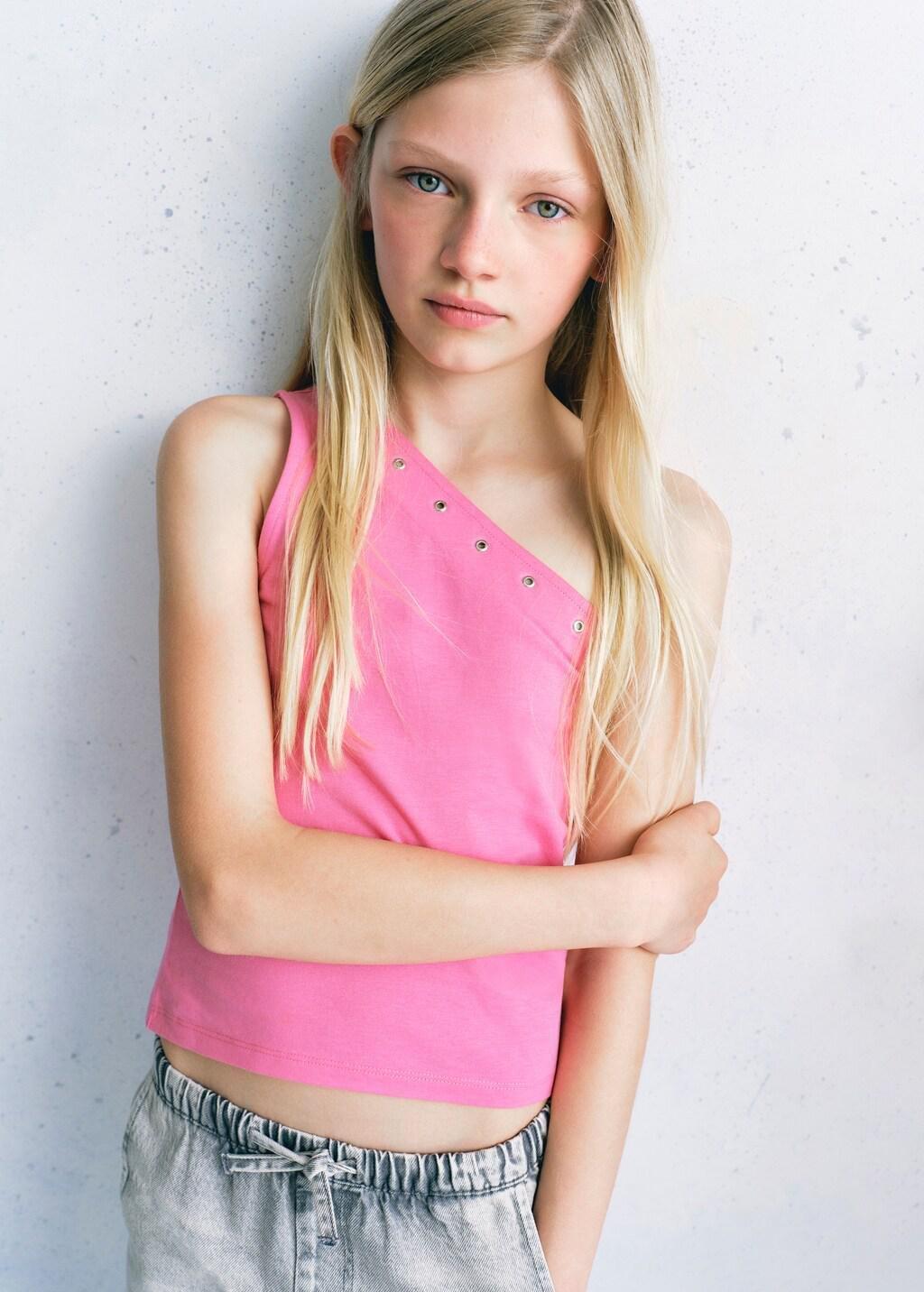 Pink Asymmetric Eyelets Top, Kids Girls, 0201_86, large image number 3