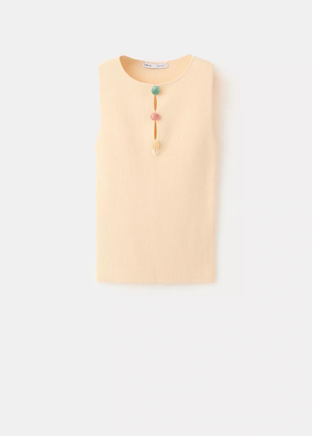 YELLOW Ribbed top with beads, Yellow, large image number 7