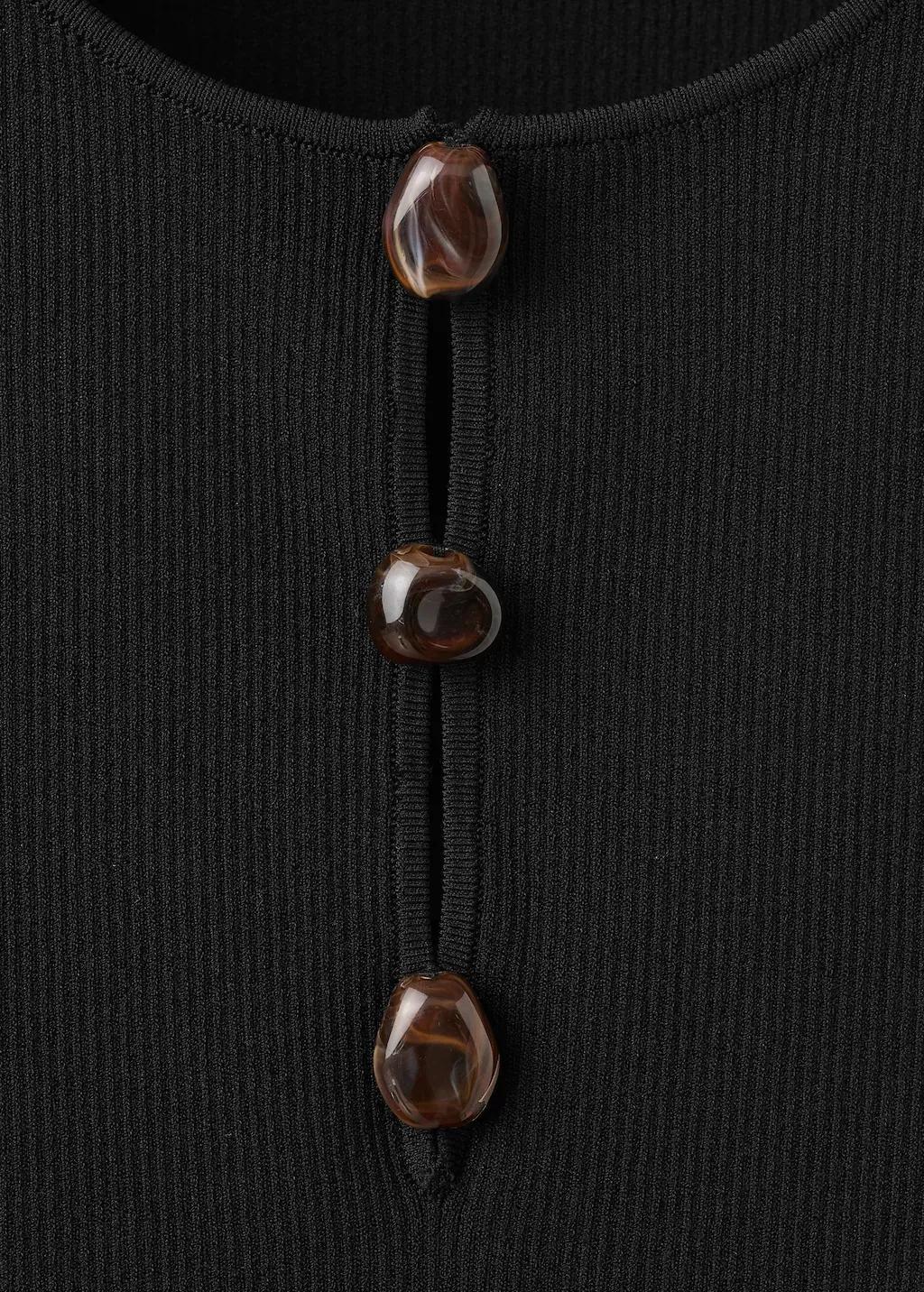 Black Ribbed Top With Beads, Black, large image number 1