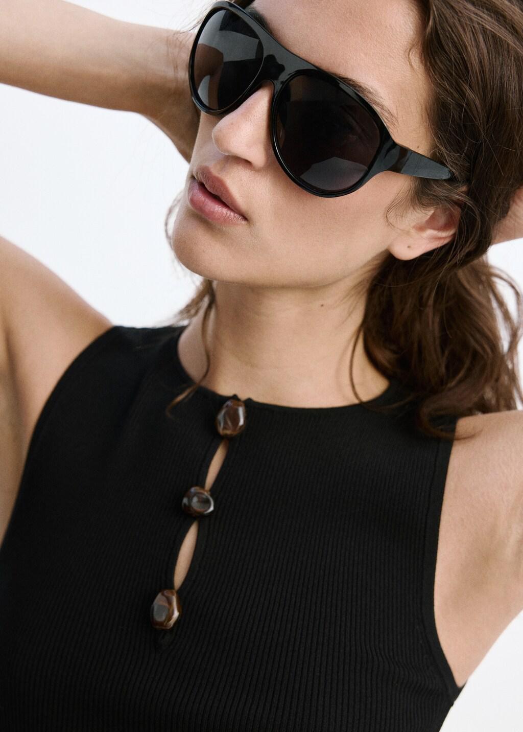 Black Ribbed Top With Beads, Black, large image number 4