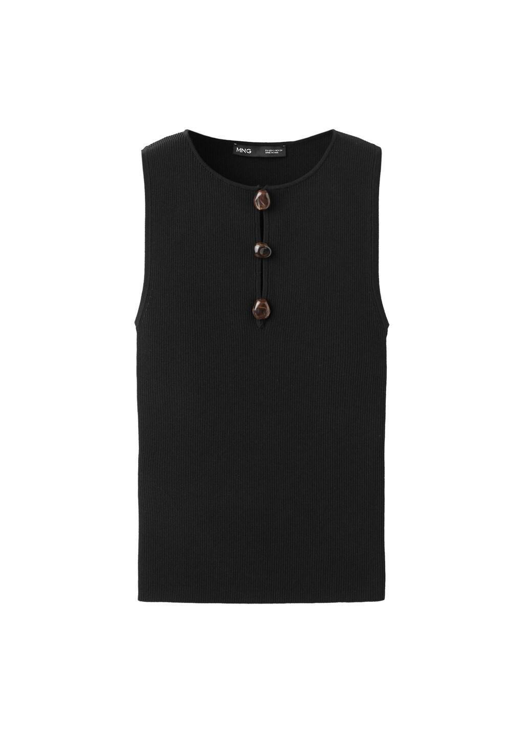 Black Ribbed Top With Beads, Black, large image number 6