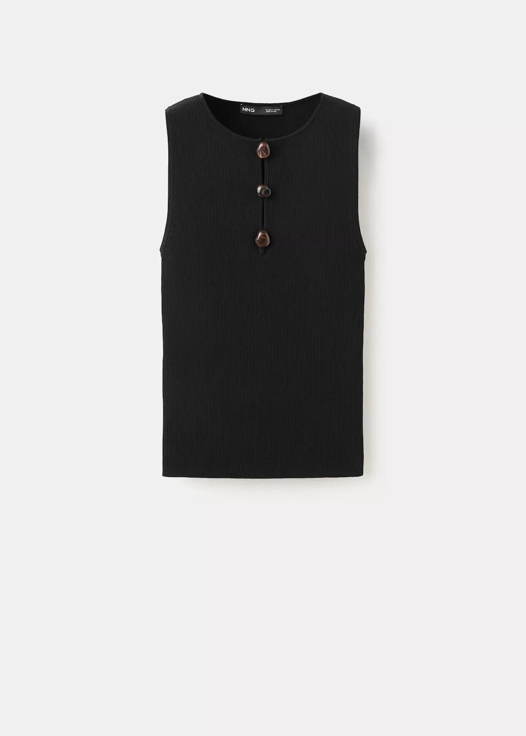 Black Ribbed Top With Beads, Black, large image number 7