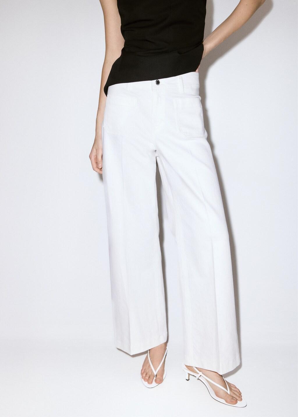 White High-Waisted Wide Leg Jeans, White, large image number 3