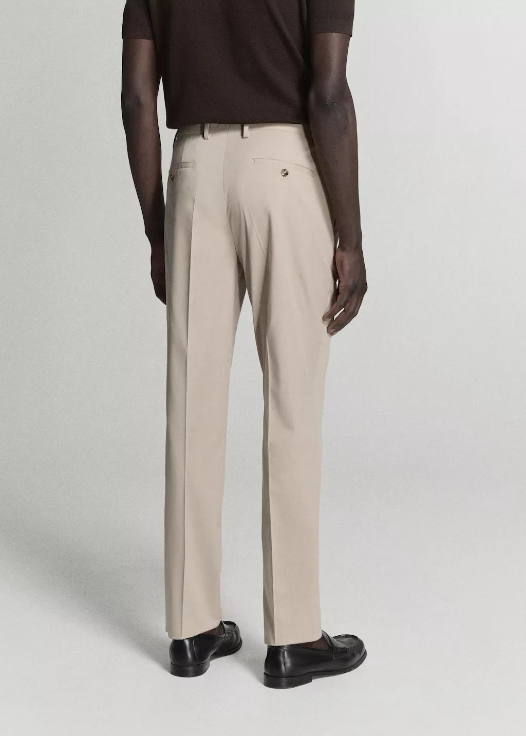 Beige Stretch Fabric Super Slim-Fit Suit Trousers, Light Beige, large image number 2