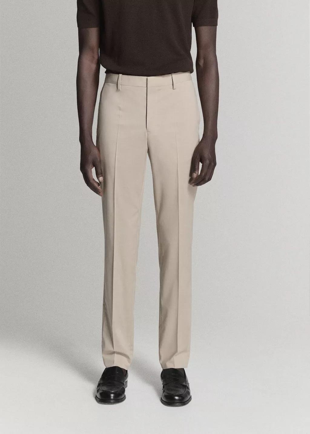 Beige Stretch Fabric Super Slim-Fit Suit Trousers, Light Beige, large image number 3