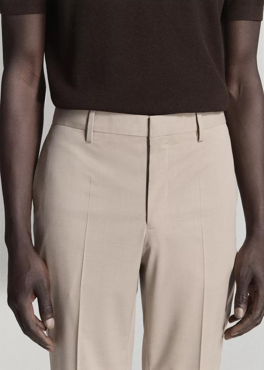 Beige Stretch Fabric Super Slim-Fit Suit Trousers, Light Beige, large image number 4