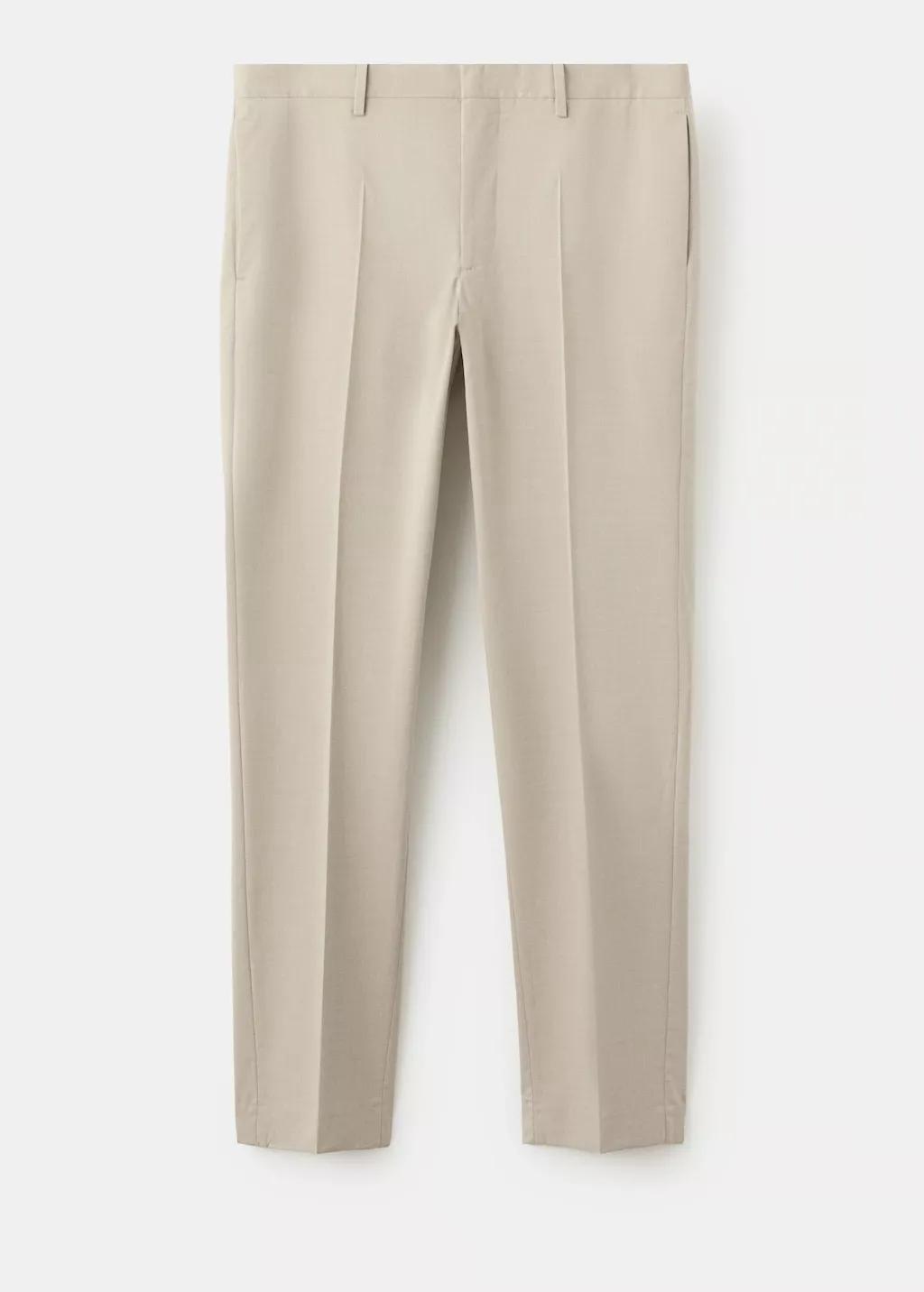 Beige Stretch Fabric Super Slim-Fit Suit Trousers, Light Beige, large image number 7