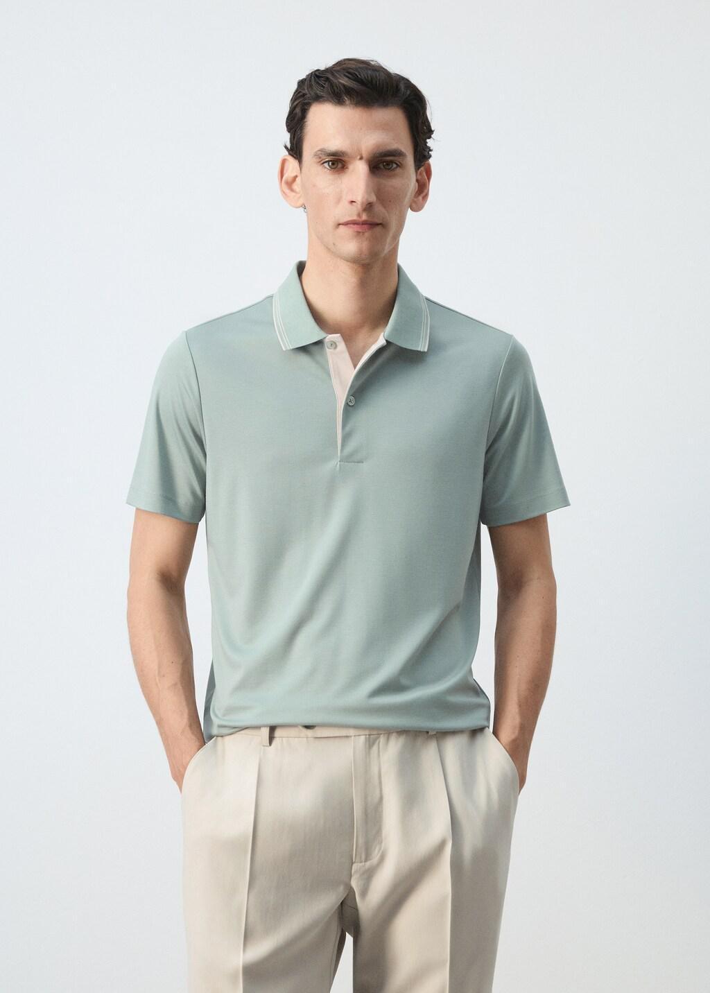 Green Slim Fit Polo Collar Detail, Bright Green, large image number 3