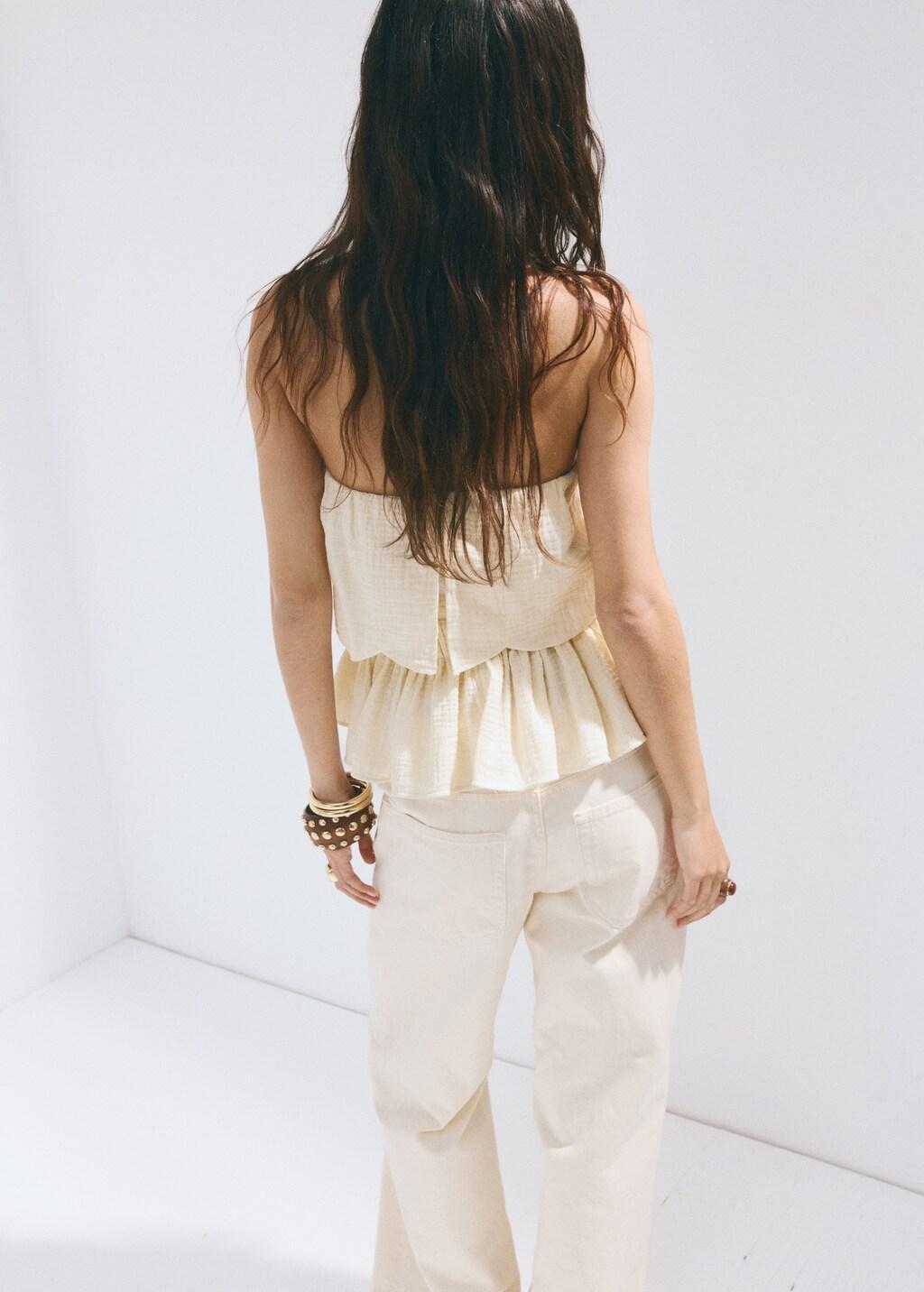 Beige Crinkle Top With Embroidered Details, Light Beige, medium