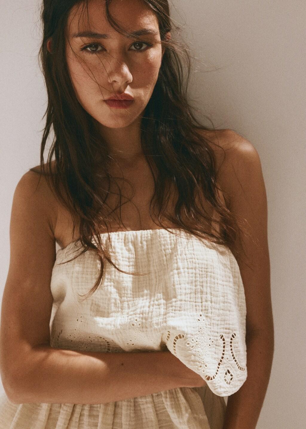 Beige Crinkle Top With Embroidered Details, Light Beige, large image number 4