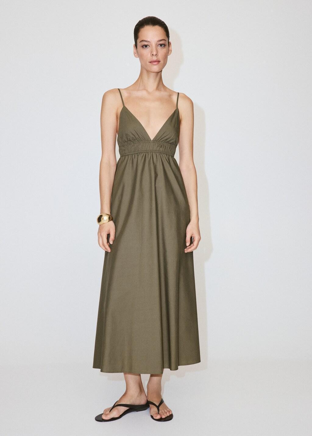Green Lyocell Dress With Gathered V-Neck, Green, large image number 0