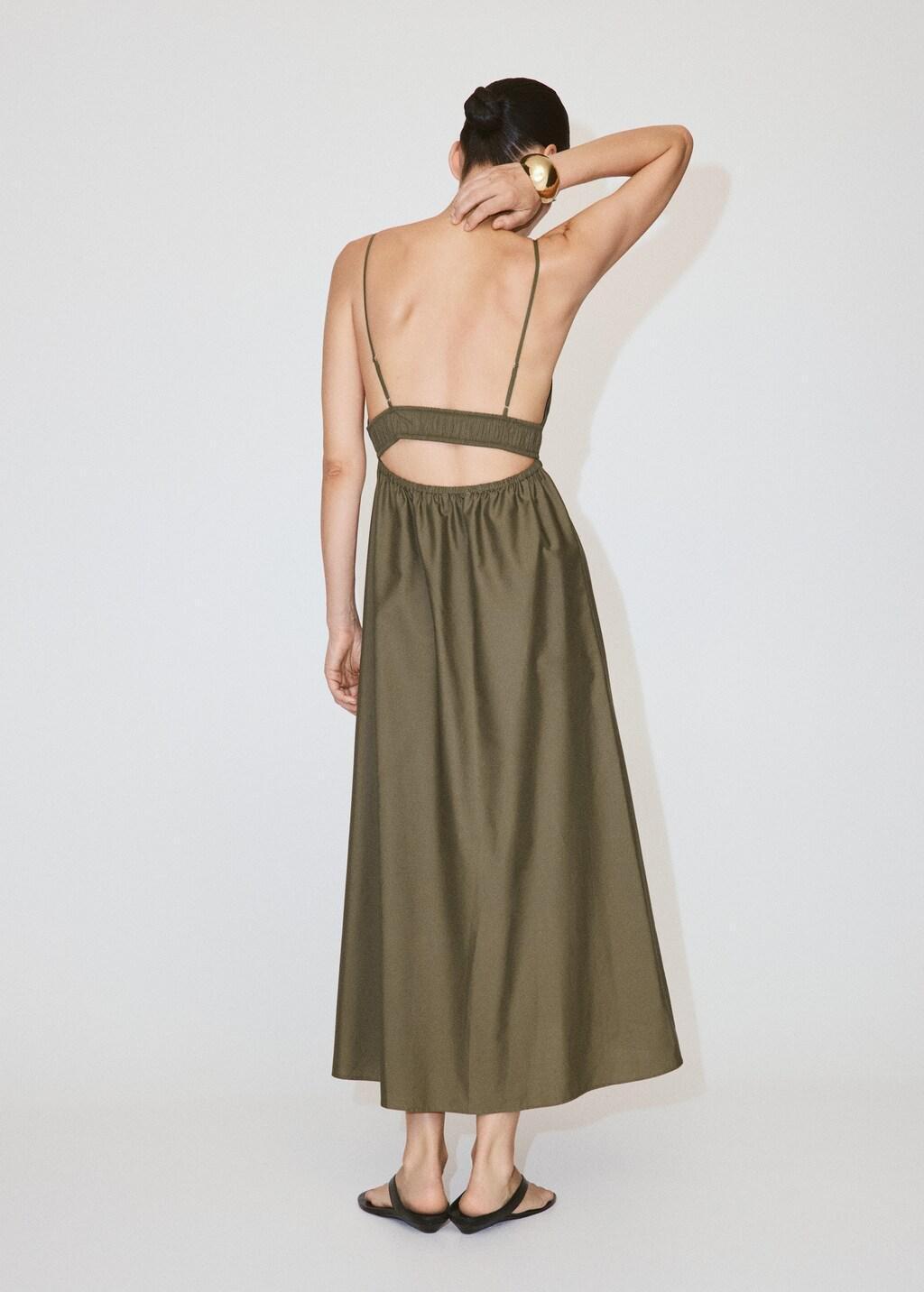 Green Lyocell Dress With Gathered V-Neck, Green, large image number 2