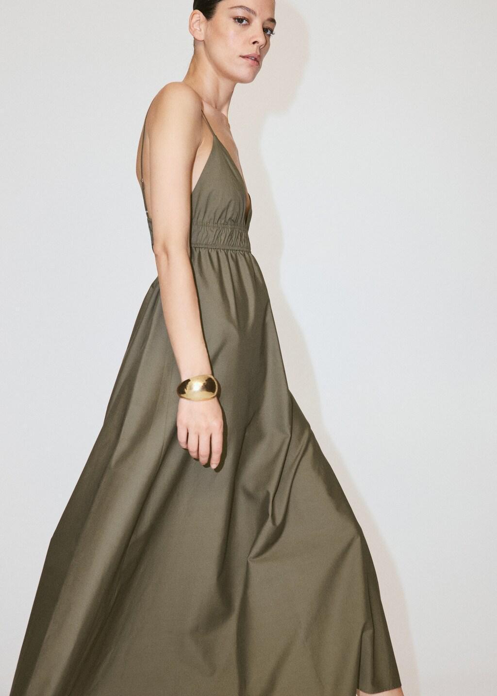 Green Lyocell Dress With Gathered V-Neck, Green, large image number 3