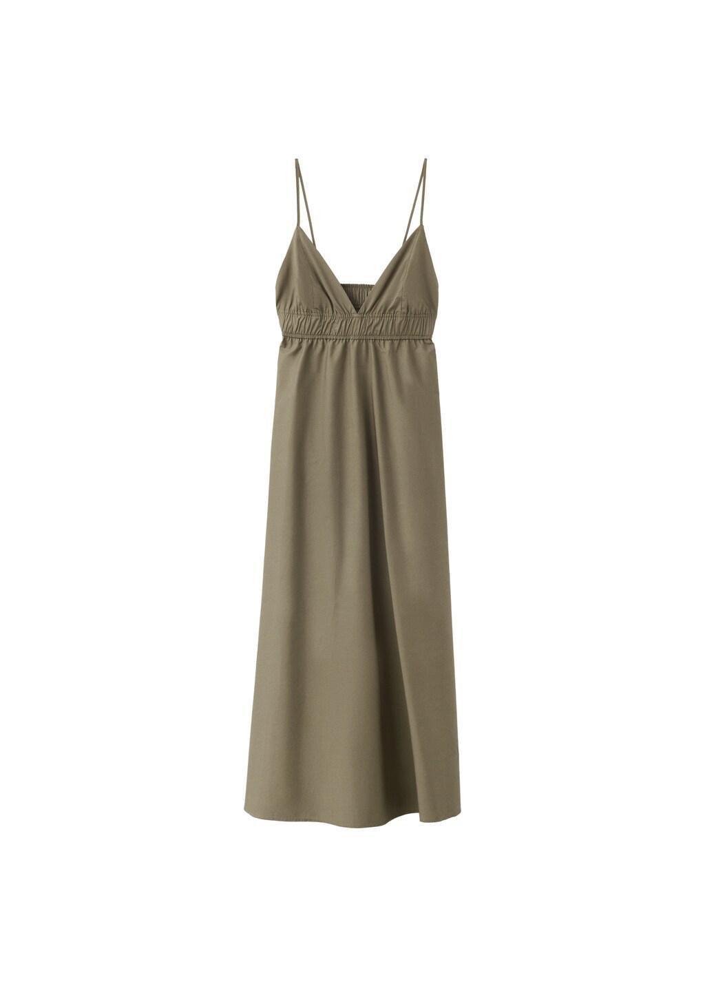 Green Lyocell Dress With Gathered V-Neck, Green, large image number 6