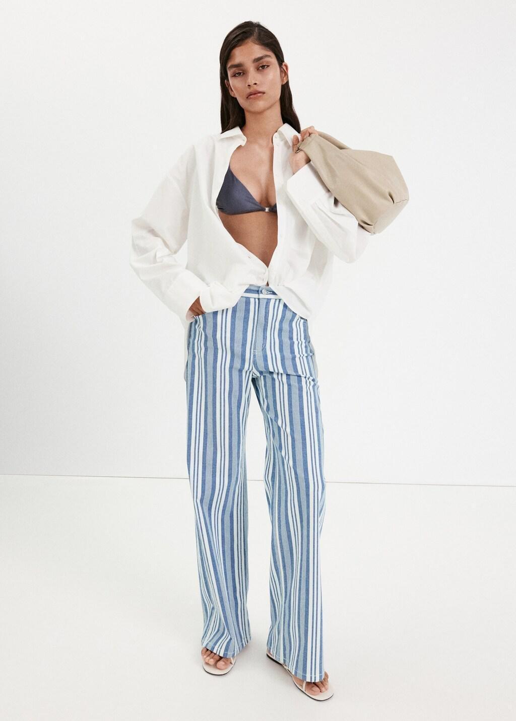 Blue Straight Striped Jeans, Medium Blue, large image number 0