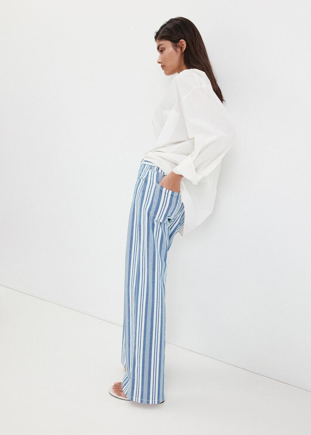 Blue Straight Striped Jeans, Medium Blue, large image number 2
