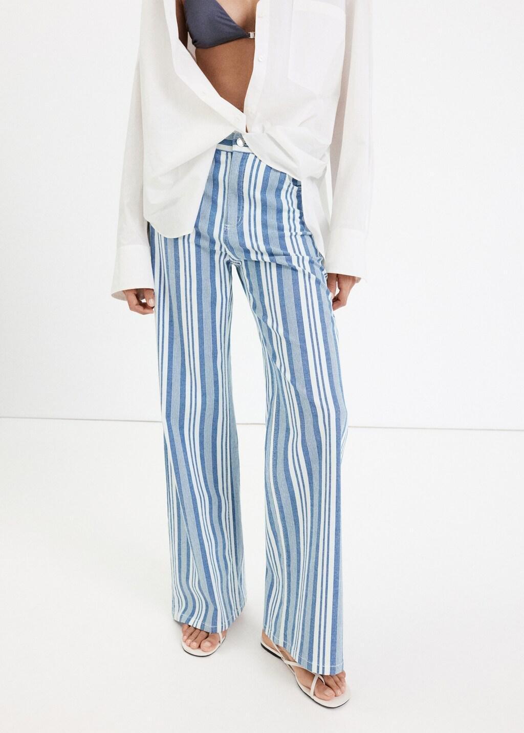 Blue Straight Striped Jeans, Medium Blue, large image number 4