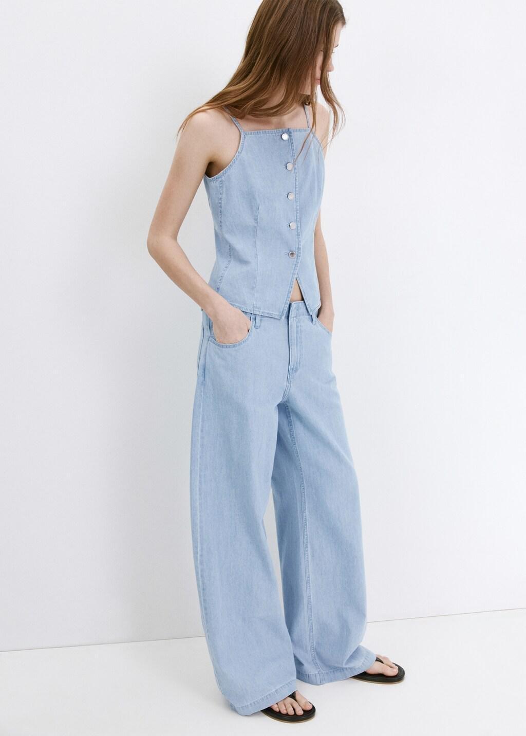 Blue Wide Leg Mid-Rise Jeans, Open Blue, large image number 0