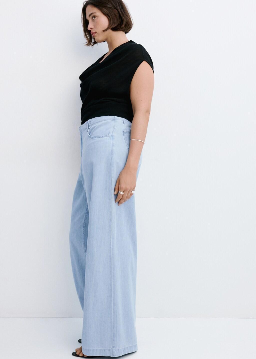Blue Wide Leg Mid-Rise Jeans, Open Blue, large image number 6