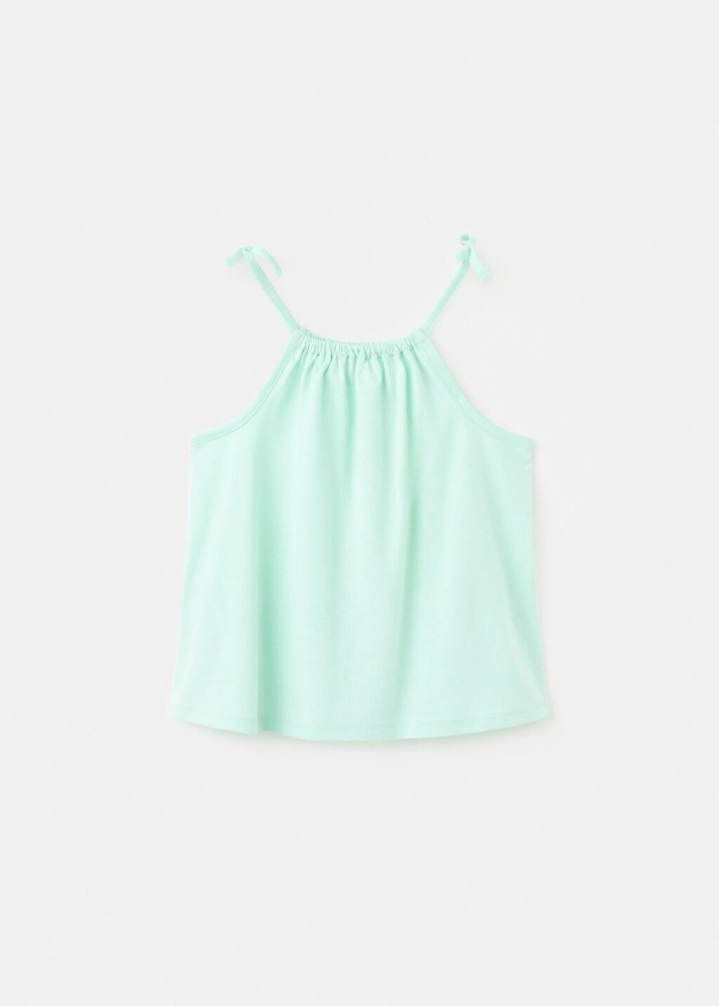 Green Cotton T-Shirt With Tie Details, Kids Girls, Green, large image number 2