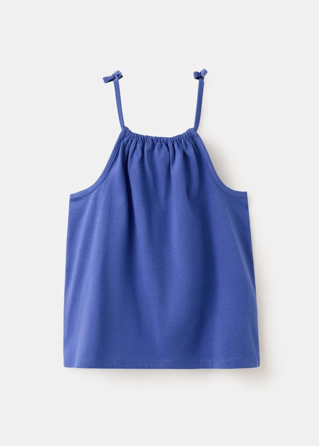 Navy Cotton T-Shirt With Tie Details, Kids Girls, Navy, large image number 2